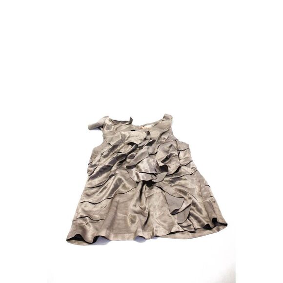 J Crew Womens Satin Frill Neck Top Blouse Taupe Red Size 4 6 Lot 2 - Picture 3 of 5